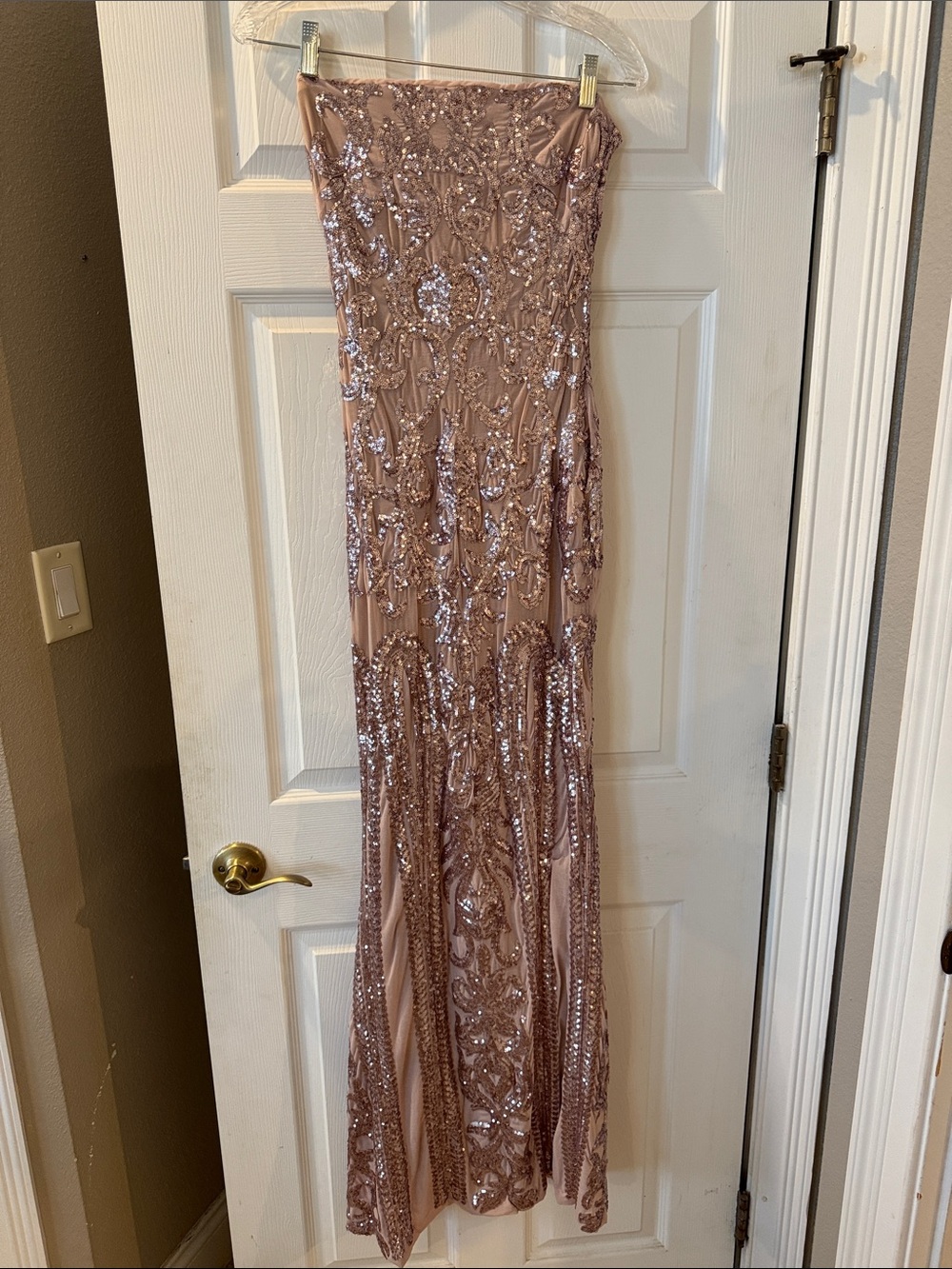 Strapless Sequin Embellished Evening Gown - Blush Rose